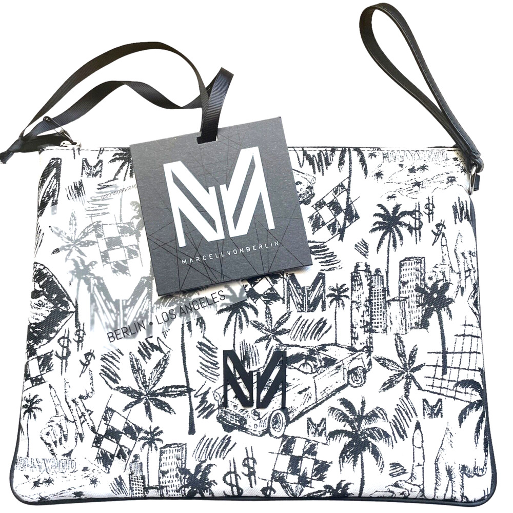 MARCELL VON BERLIN Black Cream "Los Angeles At Night" Wristlet Clutch Bag NWT